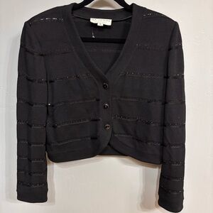 St. John Evening Black Subtle Embellished Cardigan Sz 10 EUC